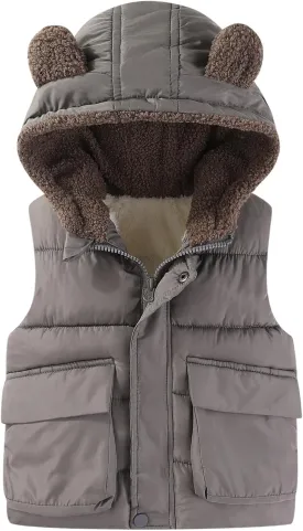 AIWUHE Toddler Boys Girls Hooded Puffer Vest Padded Warm Winter Jacket Sleeveless Bear ears Zipper Up Coat with pocket 1-7Y
