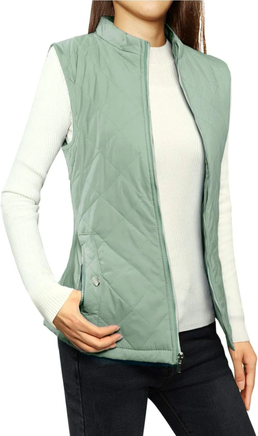 Allegra K Women's Puffer Vest Stand Collar Lightweight Gilet Quilted Zip Vest