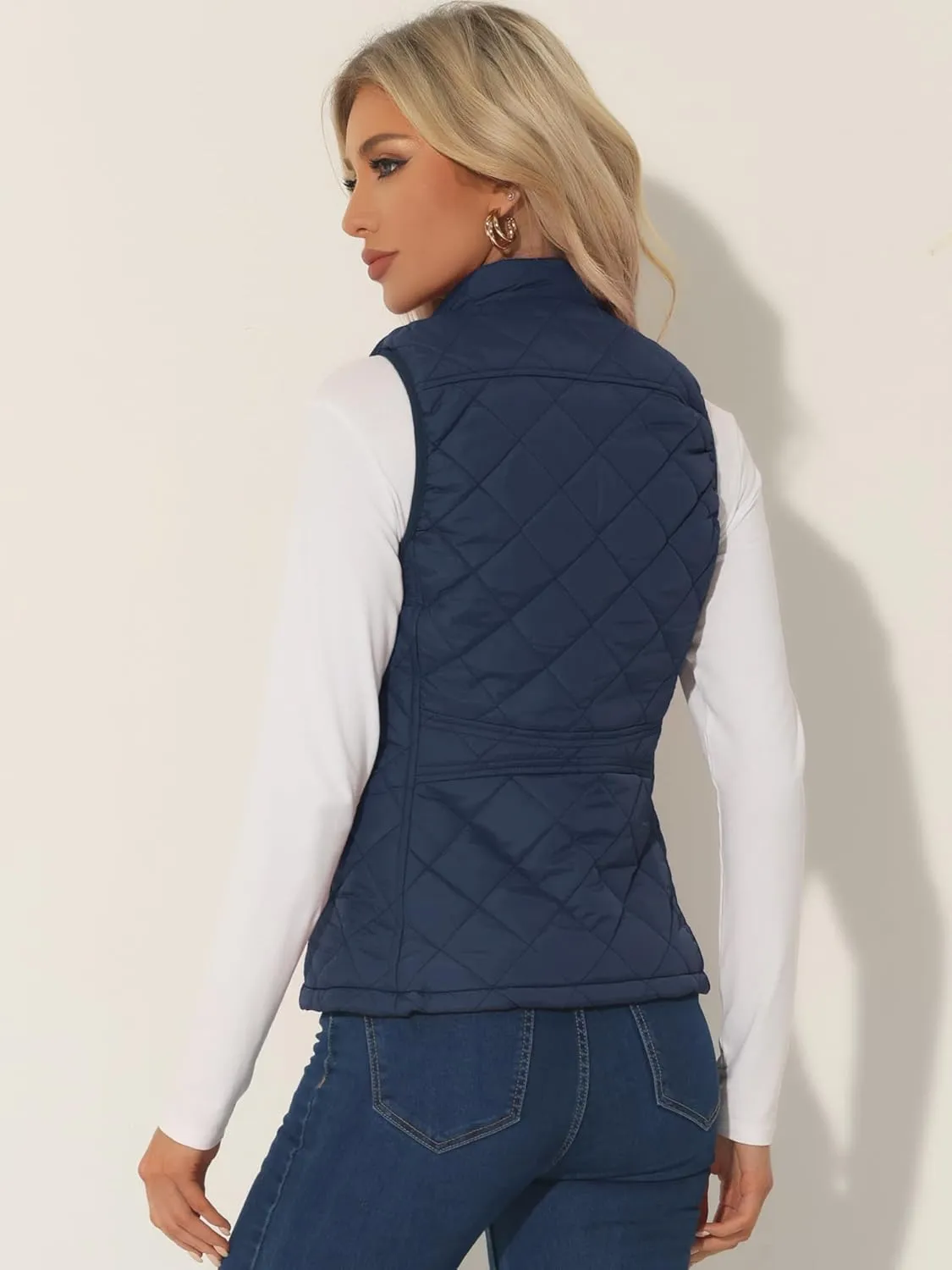 Allegra K Women's Puffer Vest Stand Collar Lightweight Gilet Quilted Zip Vest