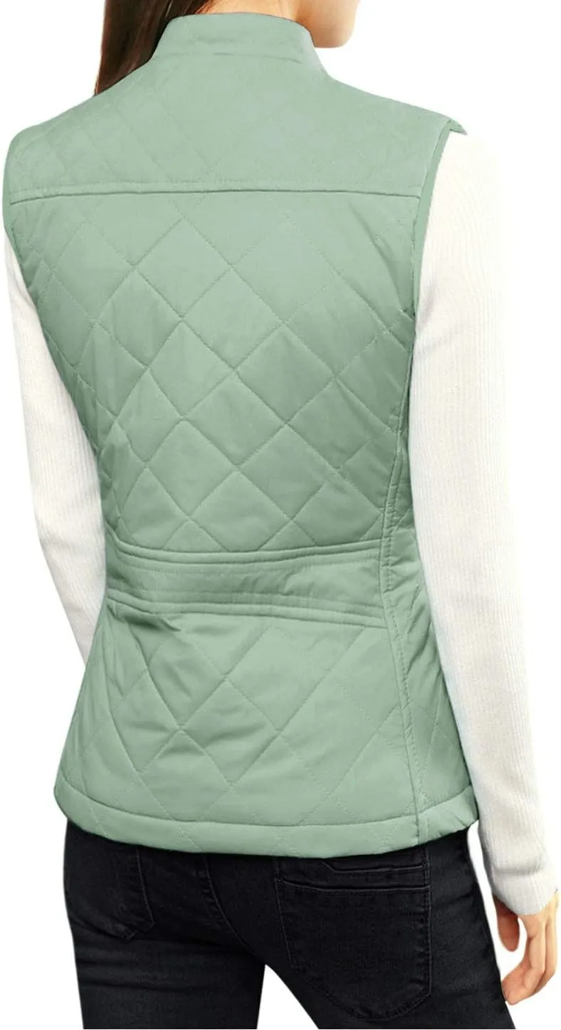 Allegra K Women's Puffer Vest Stand Collar Lightweight Gilet Quilted Zip Vest