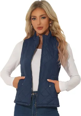 Allegra K Women's Puffer Vest Stand Collar Lightweight Gilet Quilted Zip Vest