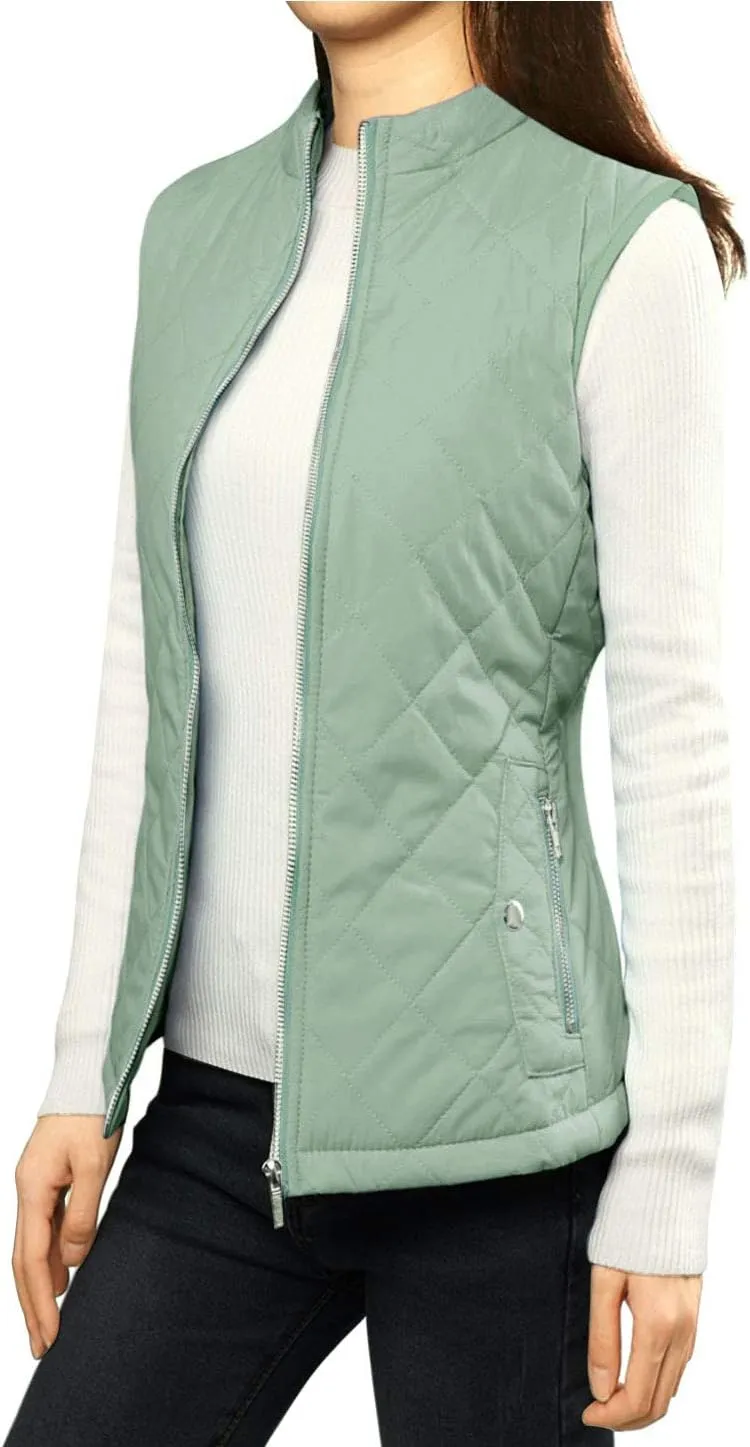 Allegra K Women's Puffer Vest Stand Collar Lightweight Gilet Quilted Zip Vest