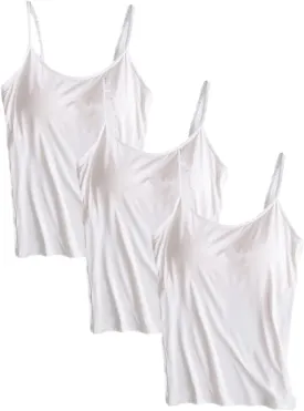 ANUFER Womens 3 Pieces Basic Camisole Adjustable Strap Vest Tank Tops with Built-in Shelf Bra Stretch Undershirts