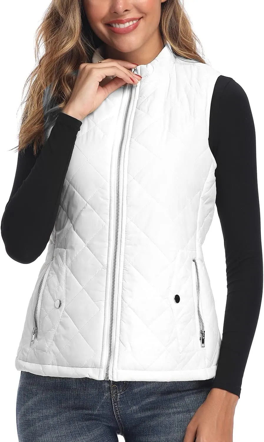 Argstar Women's Vest, Quilted Lightweight Zip Pockets Padded Gilet (XS-2XL)