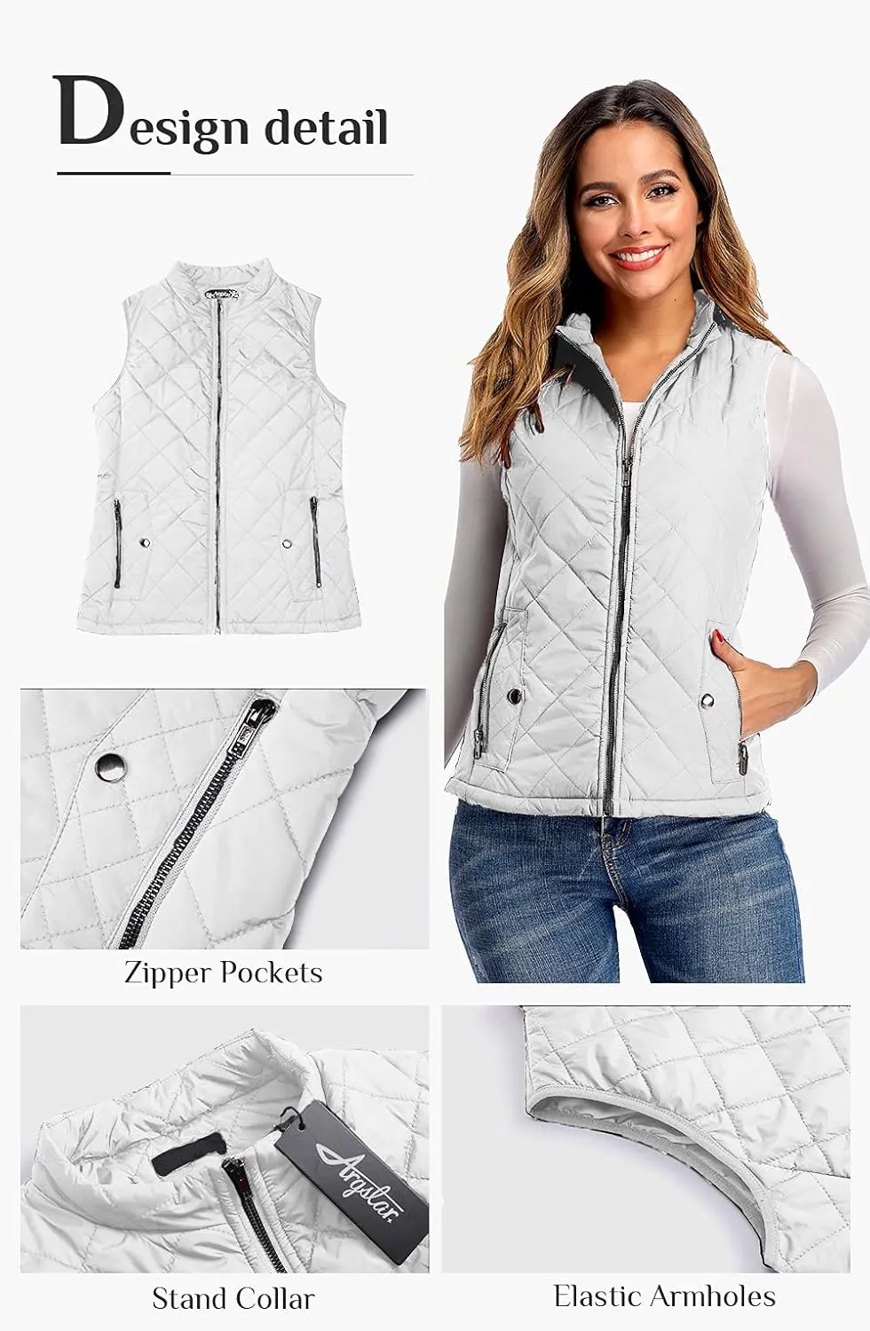 Argstar Women's Vest, Quilted Lightweight Zip Pockets Padded Gilet (XS-2XL)