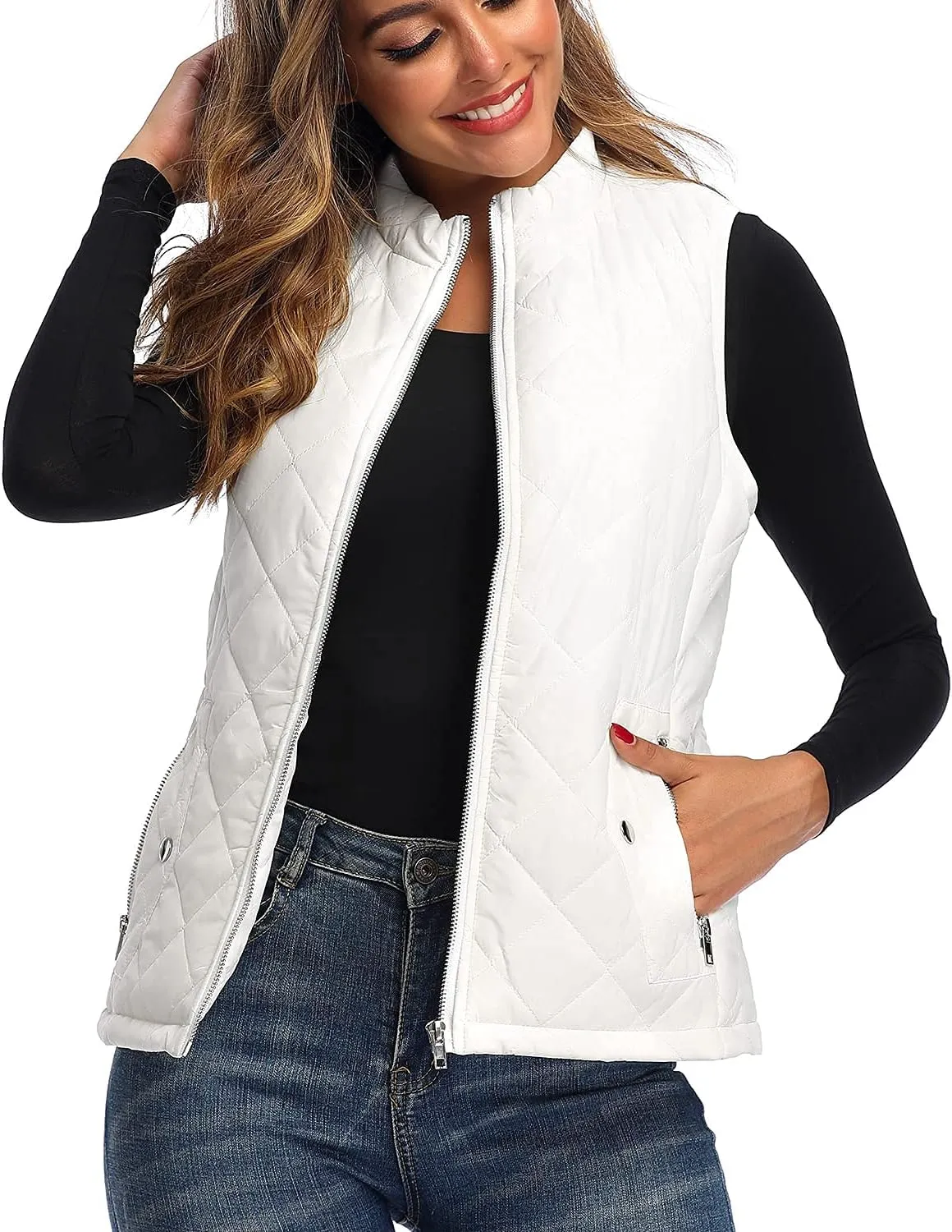Argstar Women's Vest, Quilted Lightweight Zip Pockets Padded Gilet (XS-2XL)