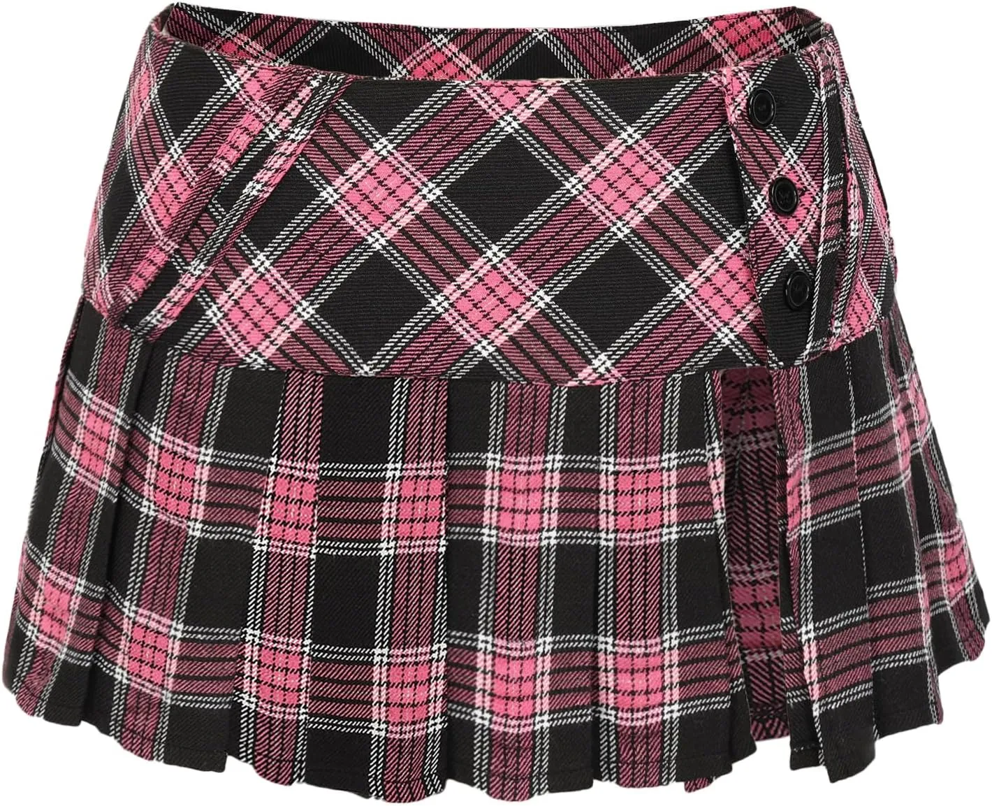 C-ZOFEK Mini Plaid Slit Skirt Women's US Size Pleated Skirt Schoolgirl Uniform, Multicolour