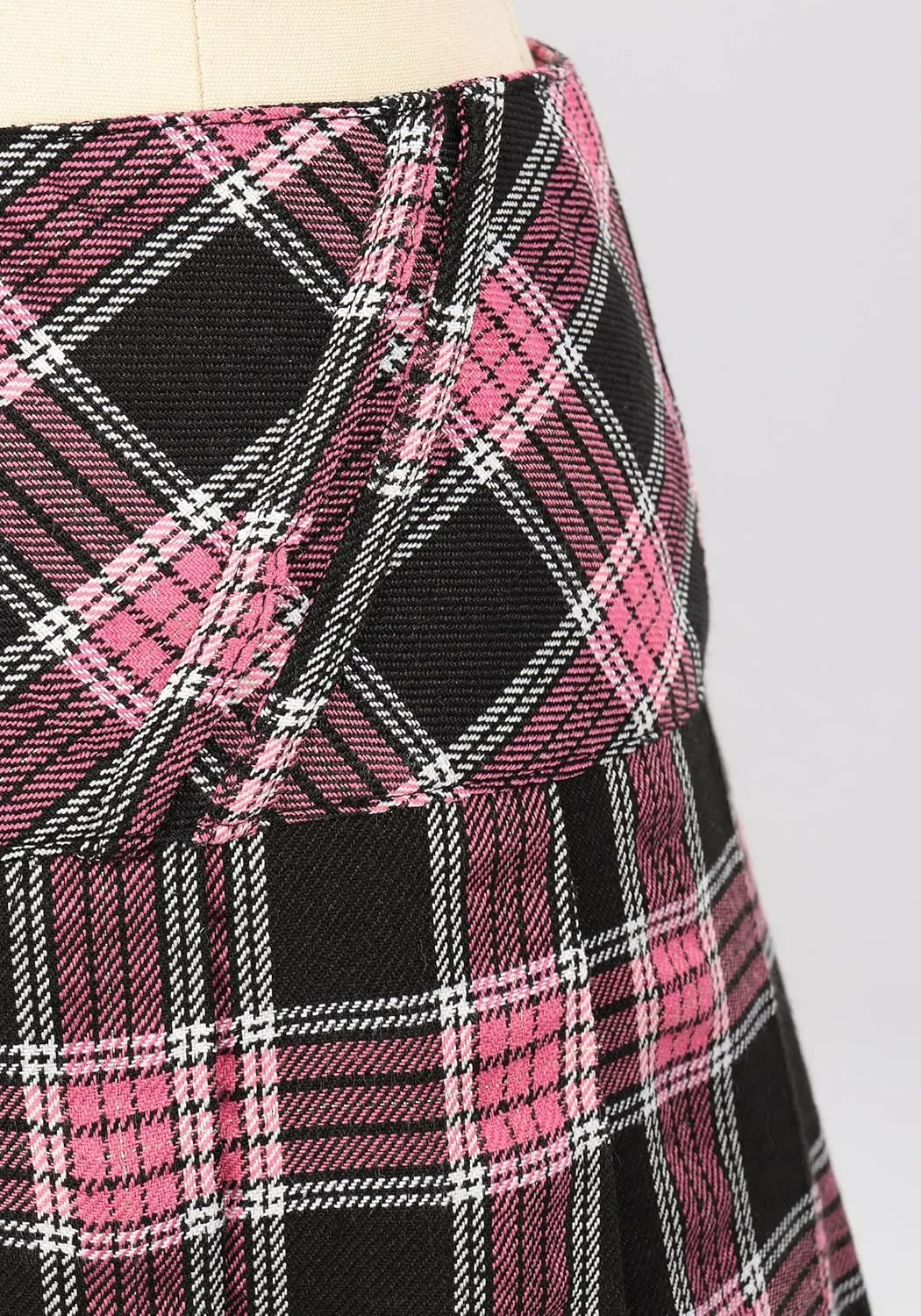 C-ZOFEK Mini Plaid Slit Skirt Women's US Size Pleated Skirt Schoolgirl Uniform, Multicolour