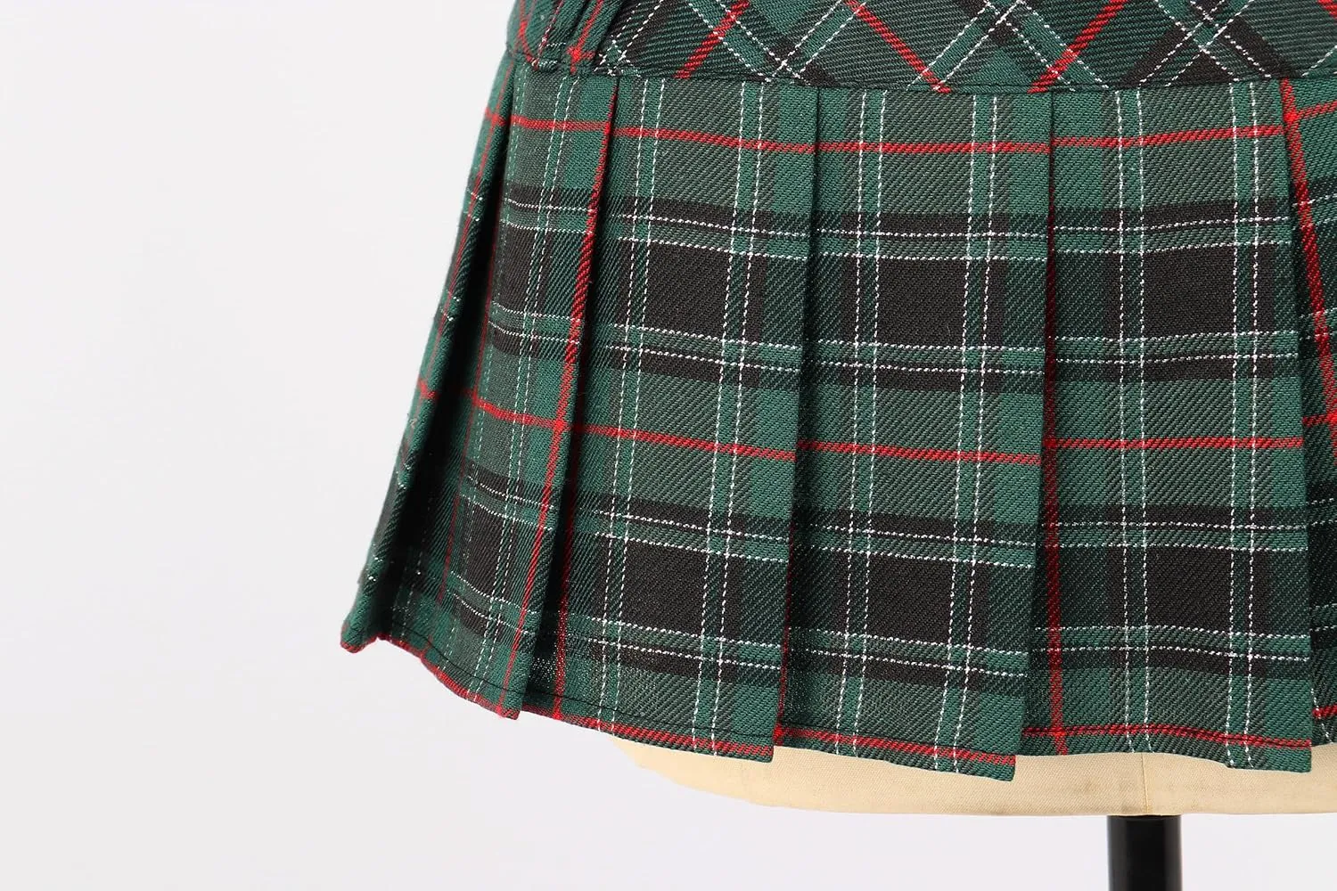 C-ZOFEK Mini Plaid Slit Skirt Women's US Size Pleated Skirt Schoolgirl Uniform, Multicolour