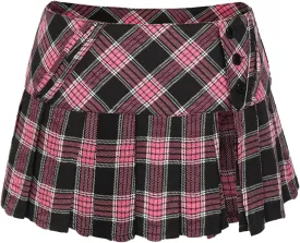 C-ZOFEK Mini Plaid Slit Skirt Women's US Size Pleated Skirt Schoolgirl Uniform, Multicolour