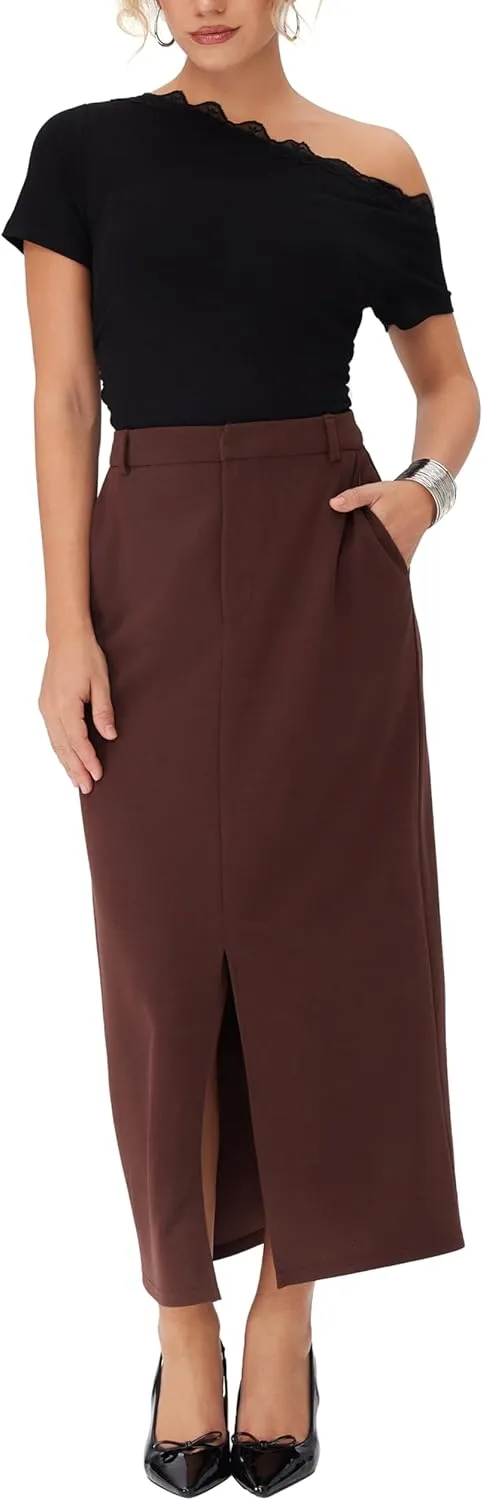 CIDER Women Midi Skirt High Waist Slit Pencil Skirt