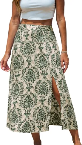 CUPSHE Skirts Woven Side Slit Midi Skirt High Waist Ornate Cover-Up Sarong Casual Vacation