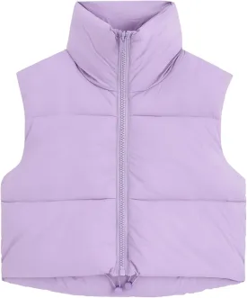 Fuinloth Women's Padded Vest, High Stand Collar Lightweight Zip Crop Puffer Gilet