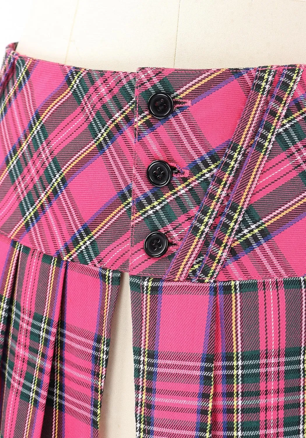 FURPHI Mini Plaid Pleated Skirt Women's US Size Low Waist Slit Schoolgirl Uniform