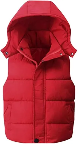 Kids Boys Girls Winter Warm Down Padded Vest Hooded Zipper Sleeveless Jacket Waistcoat Outwear 5-12T
