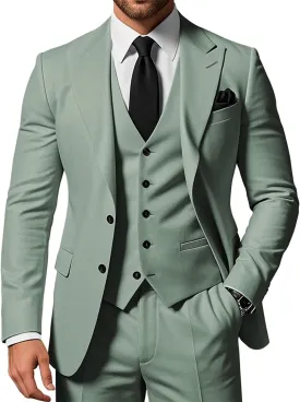 Men's 3 Piece Suits Slim Fit Peak Lapel 2 Button Blazer Jacket Vest Pants Set Wedding Business Prom Party Suit