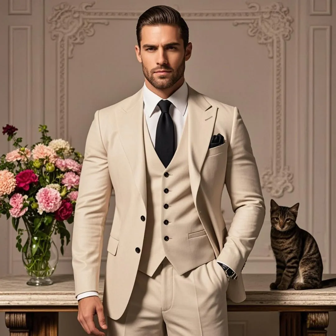 Men's 3 Piece Suits Slim Fit Peak Lapel 2 Button Blazer Jacket Vest Pants Set Wedding Business Prom Party Suit