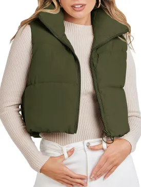 MEROKEETY Women's Crop Puffer Vest Lightweight Stand Collar Sleeveless Zip Up Padded Gilet Coat