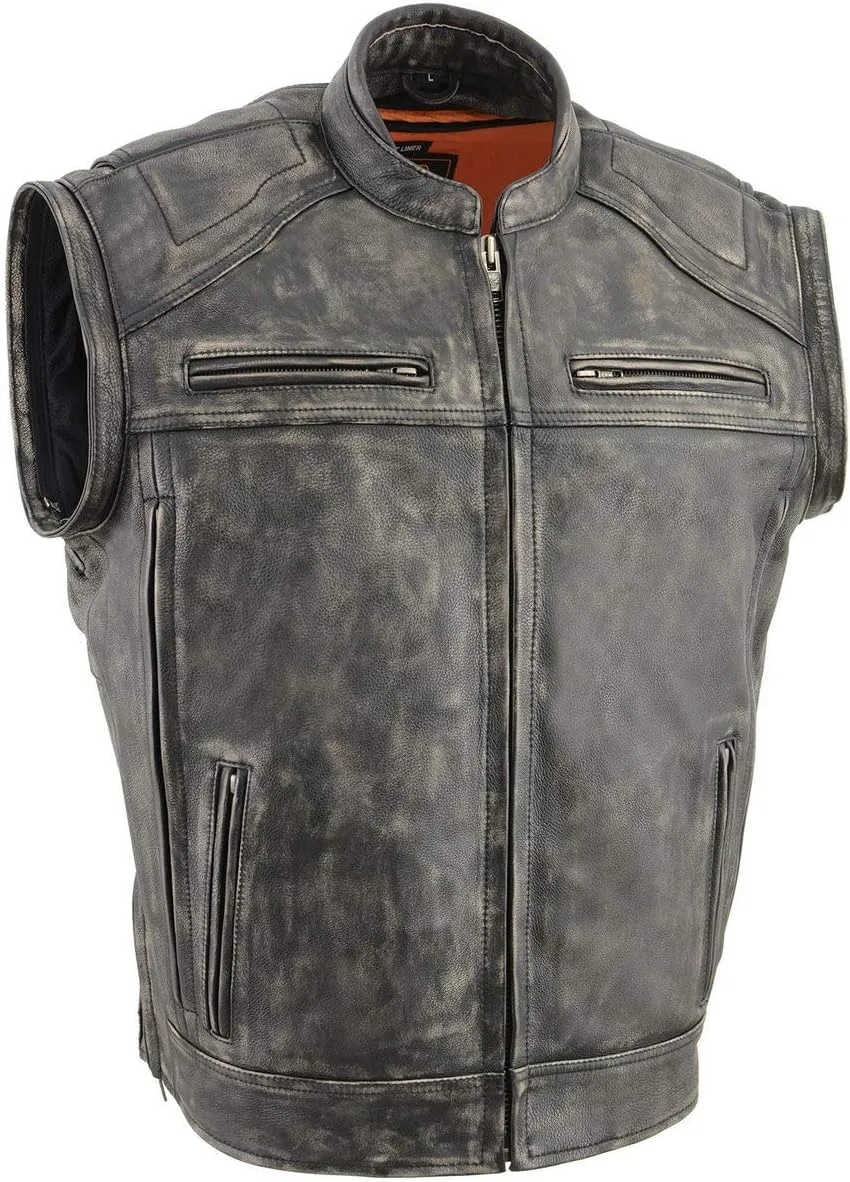 Milwaukee Leather MLM1509 Men's Distressed Brown 2 in 1 Leather Jacket with Zip-Off Sleeves