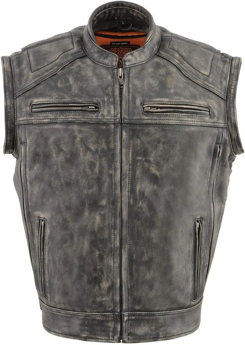 Milwaukee Leather MLM1509 Men's Distressed Brown 2 in 1 Leather Jacket with Zip-Off Sleeves