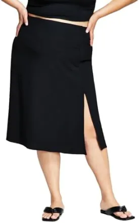 Now This Trendy Plus Size Side Slit Midi Skirt