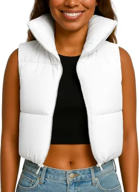 NY Threads Cropped Puffer Vest Women Lightweight Stand Collar Sleeveless Zip Up Winter Padded Gilet