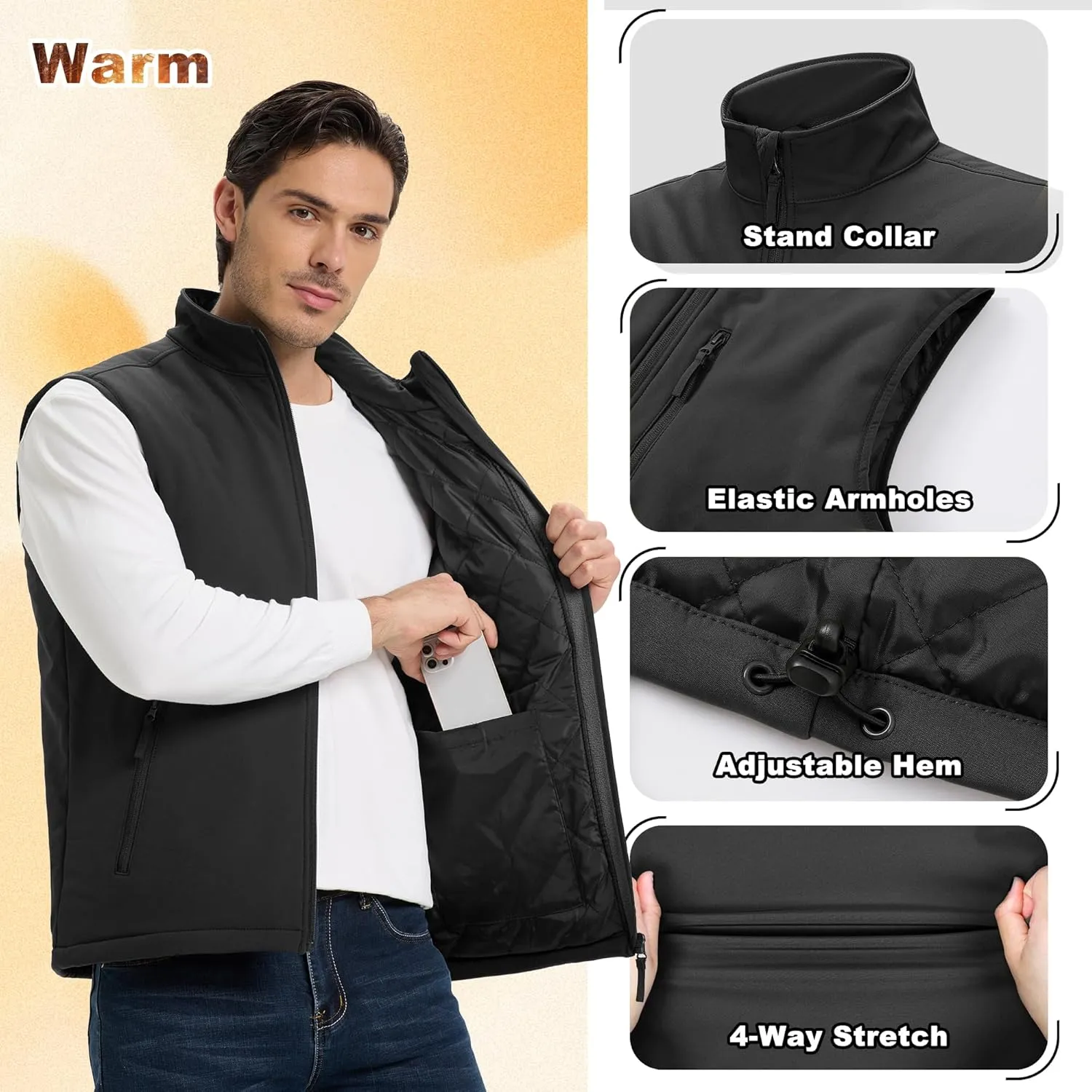 Outdoor Ventures Men's Casual Outerwear Vest Lightweight Winter Zip Up Sleeveless Jacket for Hiking Travel Golf Running