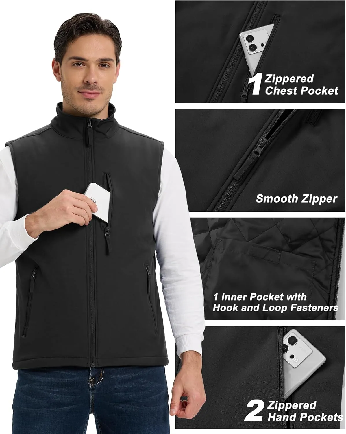Outdoor Ventures Men's Casual Outerwear Vest Lightweight Winter Zip Up Sleeveless Jacket for Hiking Travel Golf Running