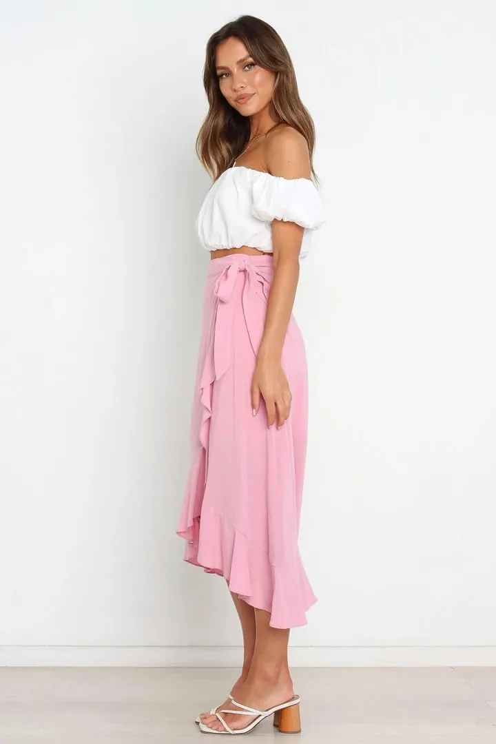 Plustrong Womens Wrap Skirt Tie Waist Ruffle Hem Asymmetrical Flowy Midi Skirts