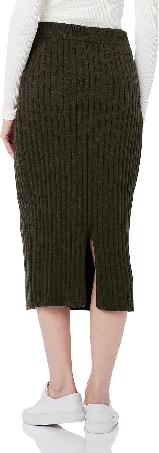 Sweater Skirts for Women Slit High Waisted Pencil Skirt Ribbed Knit Skirt Bodycon Midi Sweater Skirt Solid Casual