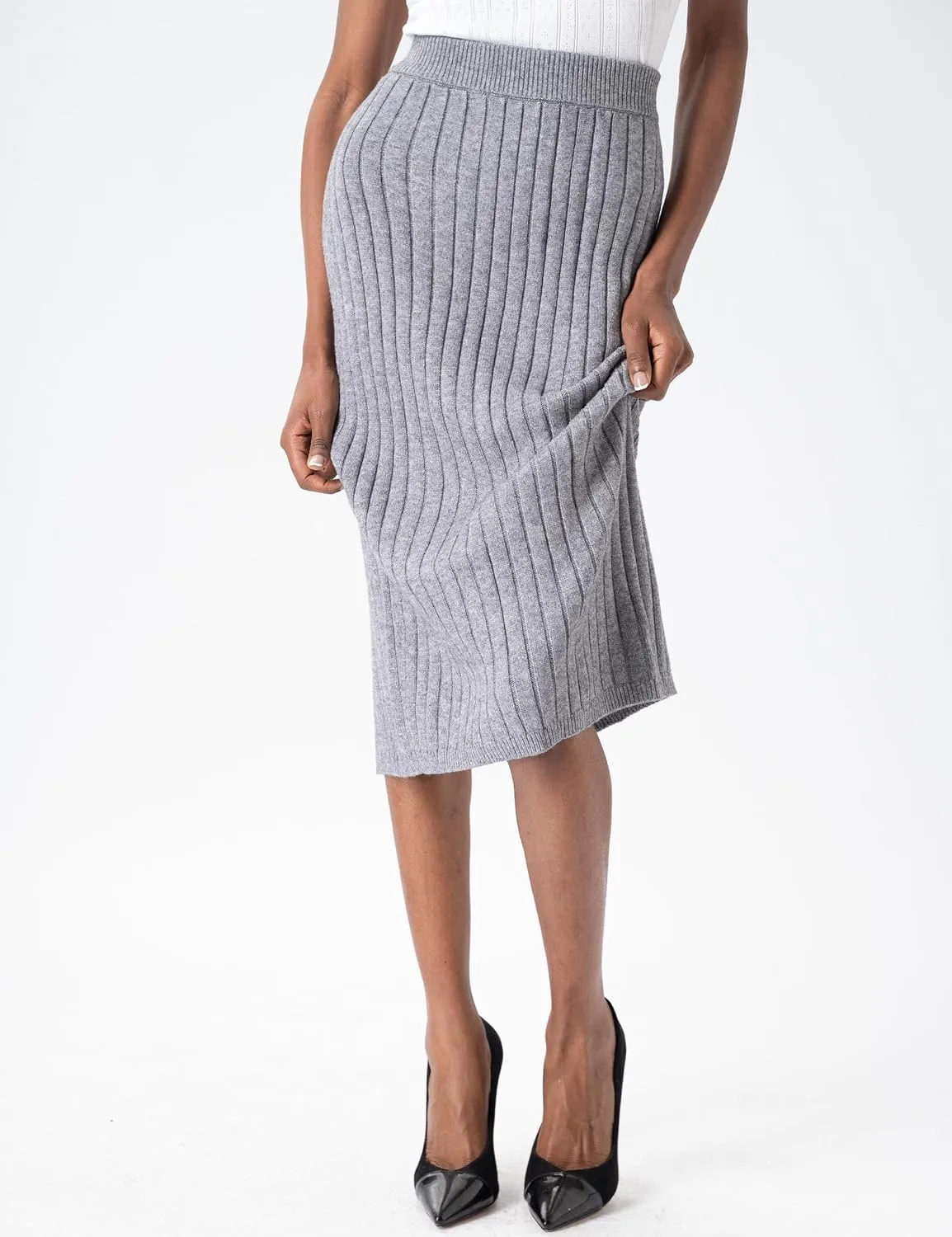 Sweater Skirts for Women Slit High Waisted Pencil Skirt Ribbed Knit Skirt Bodycon Midi Sweater Skirt Solid Casual