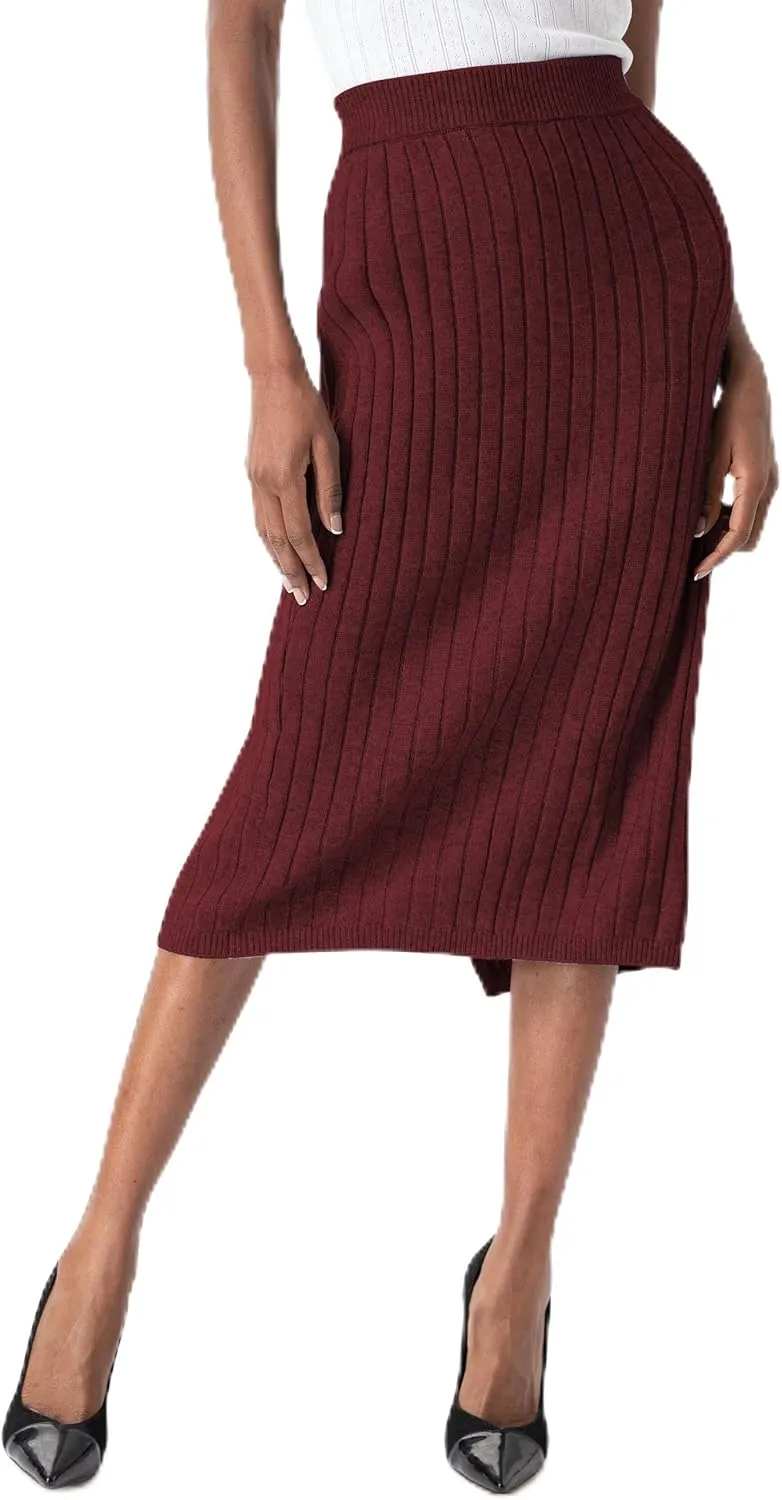 Sweater Skirts for Women Slit High Waisted Pencil Skirt Ribbed Knit Skirt Bodycon Midi Sweater Skirt Solid Casual