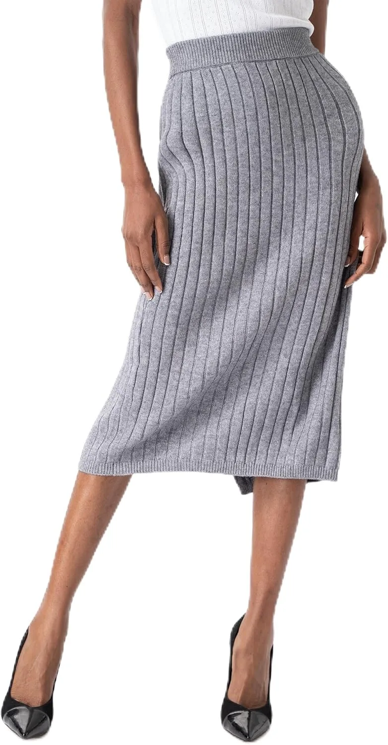 Sweater Skirts for Women Slit High Waisted Pencil Skirt Ribbed Knit Skirt Bodycon Midi Sweater Skirt Solid Casual