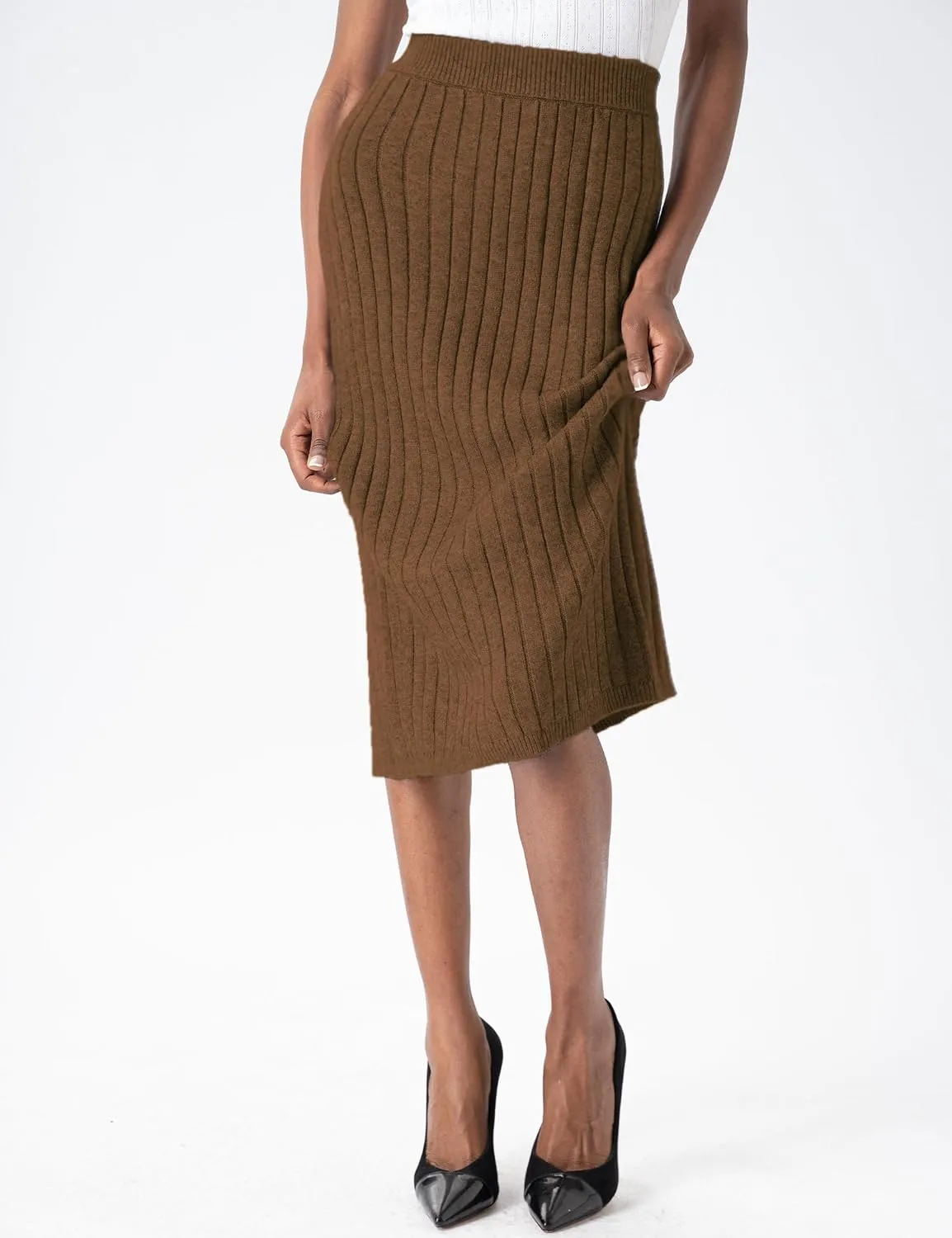 Sweater Skirts for Women Slit High Waisted Pencil Skirt Ribbed Knit Skirt Bodycon Midi Sweater Skirt Solid Casual