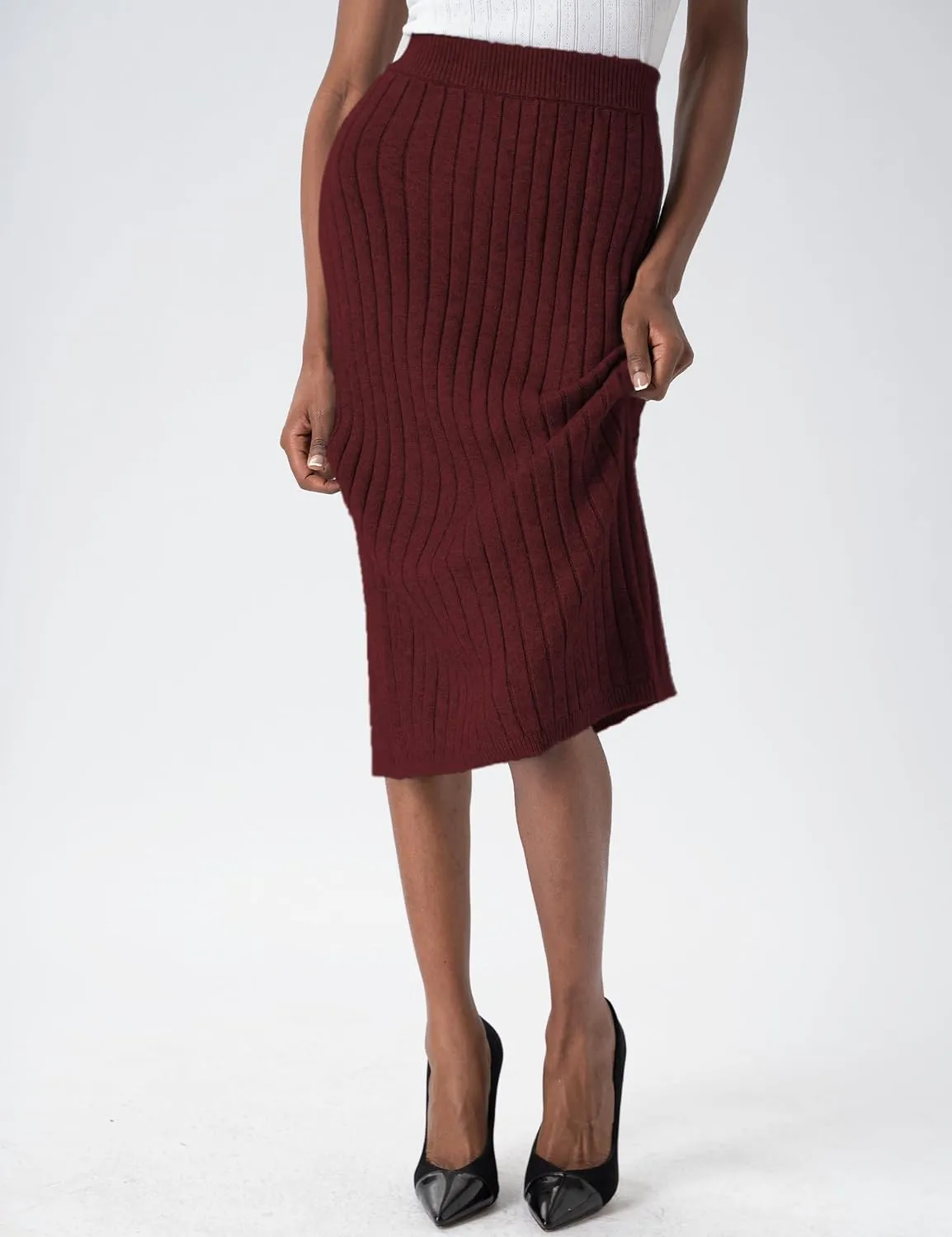 Sweater Skirts for Women Slit High Waisted Pencil Skirt Ribbed Knit Skirt Bodycon Midi Sweater Skirt Solid Casual