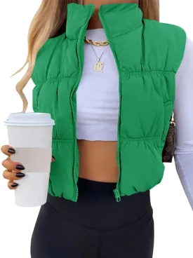 SySea Women's Crop Puffer Vest Winter Zip Up Lightweight Sleeveless Warm Outerwear Padded Coat