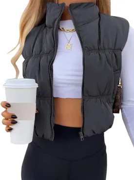 SySea Women's Crop Puffer Vest Winter Zip Up Lightweight Sleeveless Warm Outerwear Padded Coat