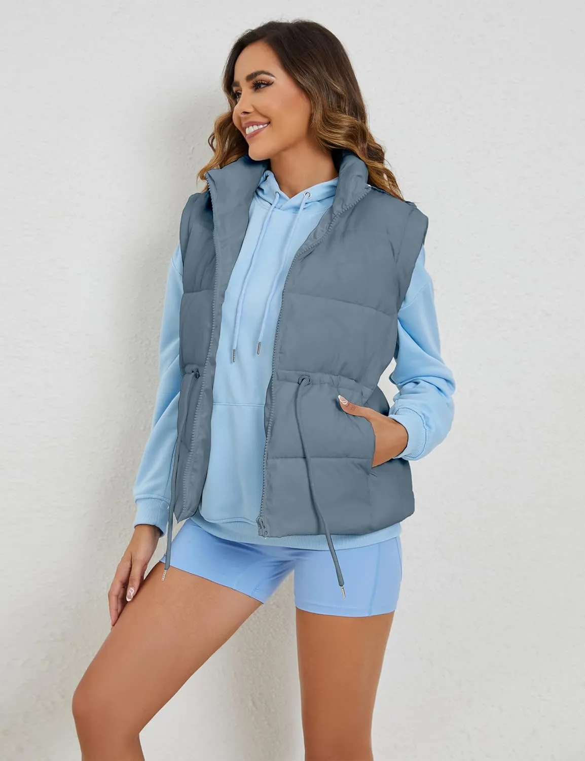 VAOYIU Womens Puffer Vest Adjustable Drawstring Waist Lightweight Quilted Zip Up Vest with Pockets