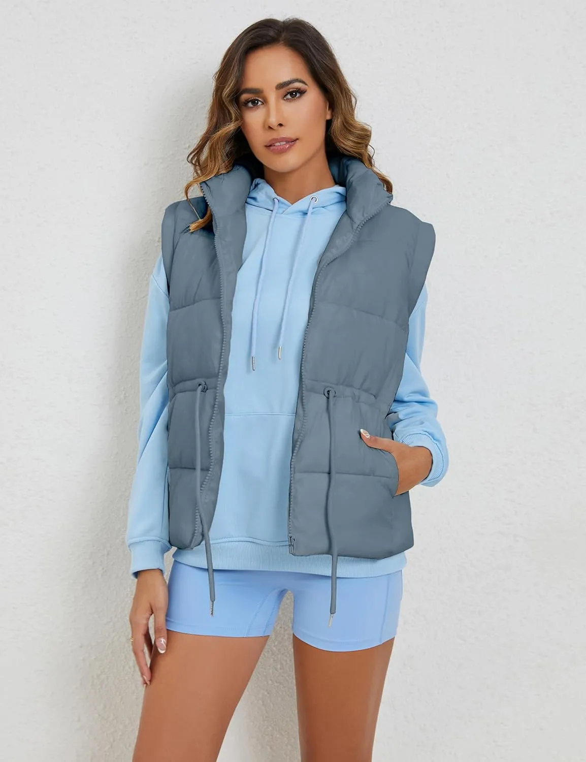 VAOYIU Womens Puffer Vest Adjustable Drawstring Waist Lightweight Quilted Zip Up Vest with Pockets