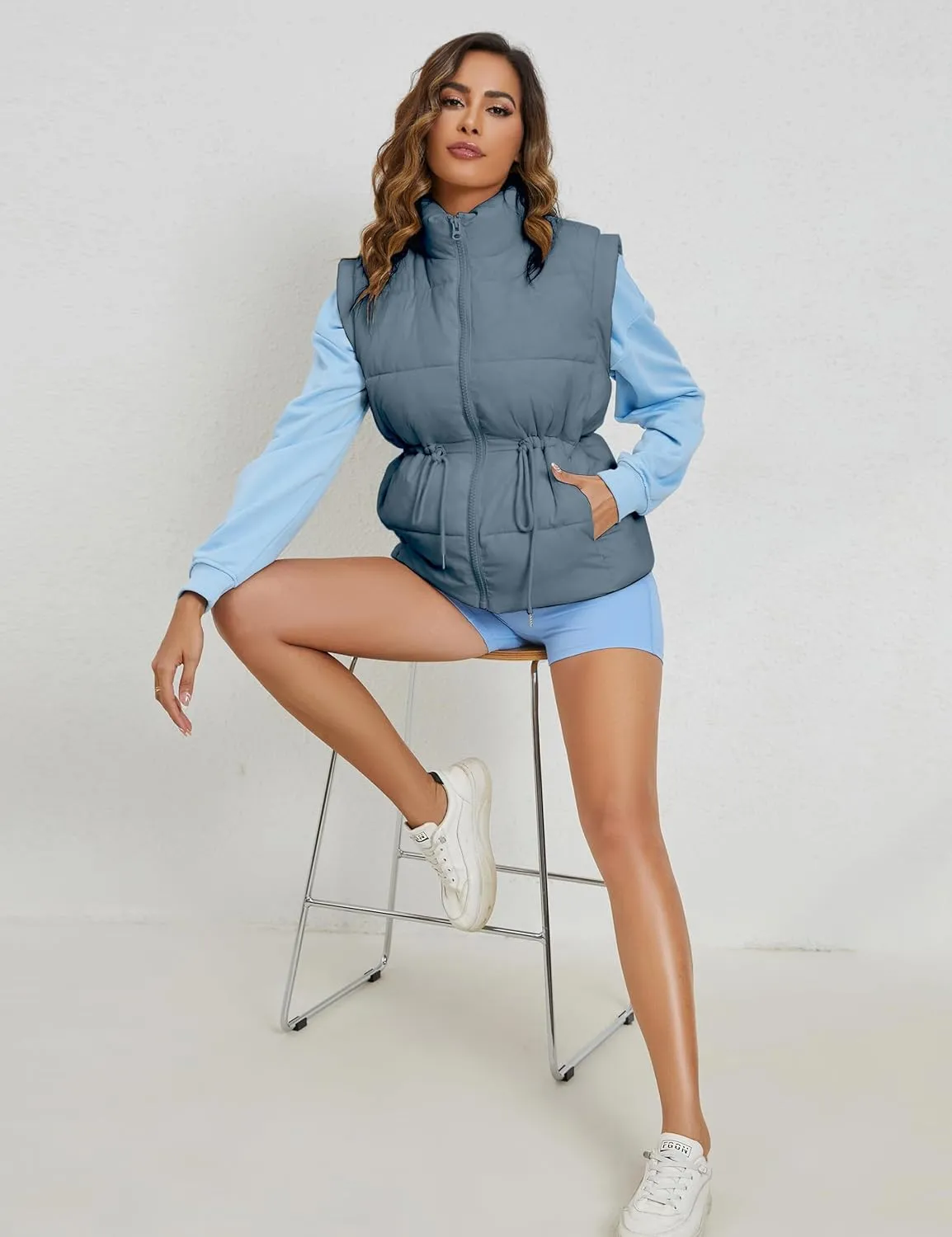 VAOYIU Womens Puffer Vest Adjustable Drawstring Waist Lightweight Quilted Zip Up Vest with Pockets