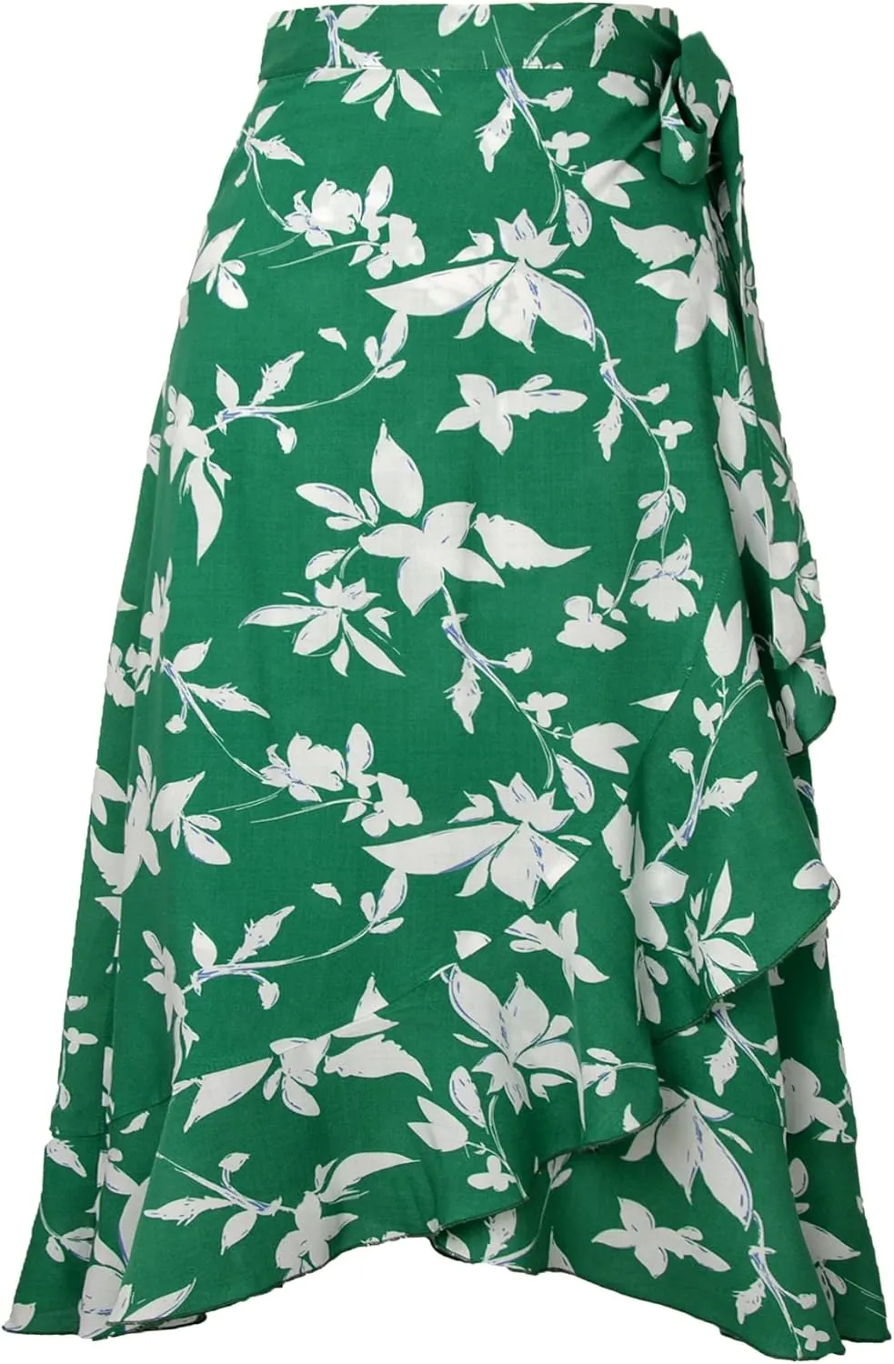 Women's High Waisted Wrap Ruffle Hem Split Midi Skirt