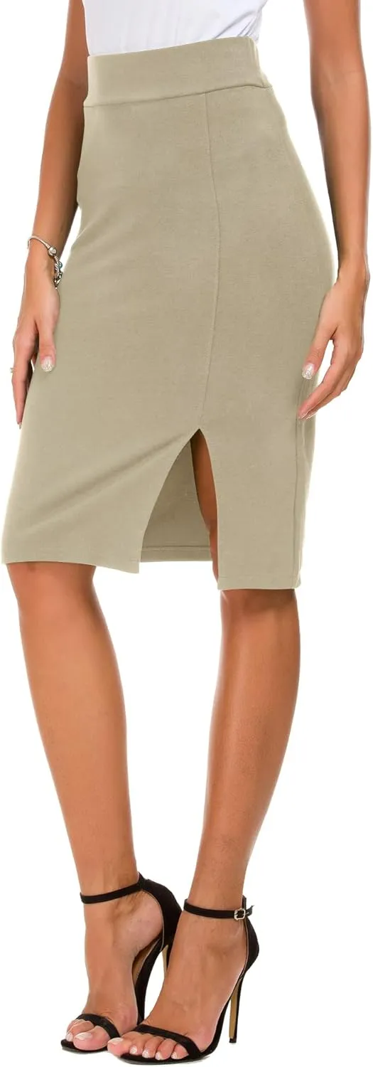 Womens Pencil Skirt Bodycon Business Skirt Side Slit Hem