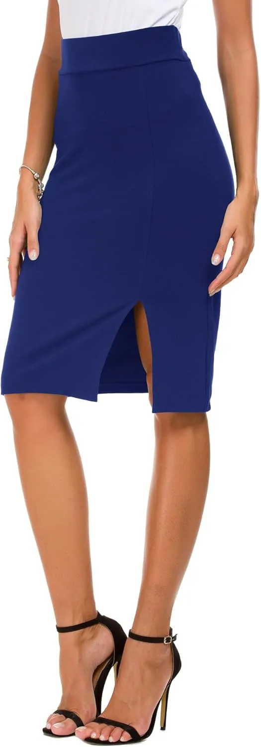 Womens Pencil Skirt Bodycon Business Skirt Side Slit Hem