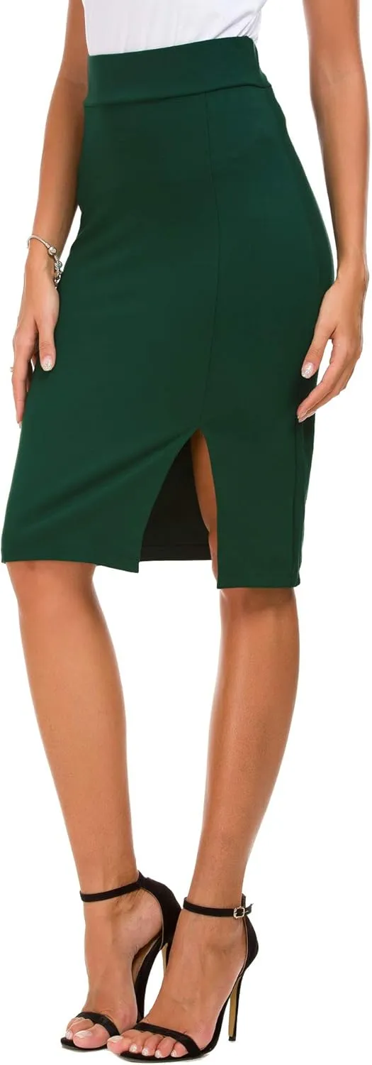 Womens Pencil Skirt Bodycon Business Skirt Side Slit Hem