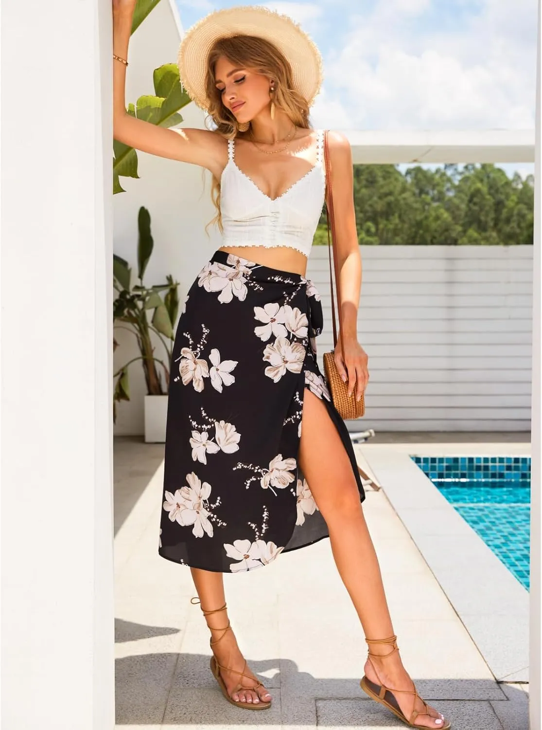 Wrap Skirts for Women Floral Midi High Low Slit Flowy Maxi Skirt 2 Sizes for All