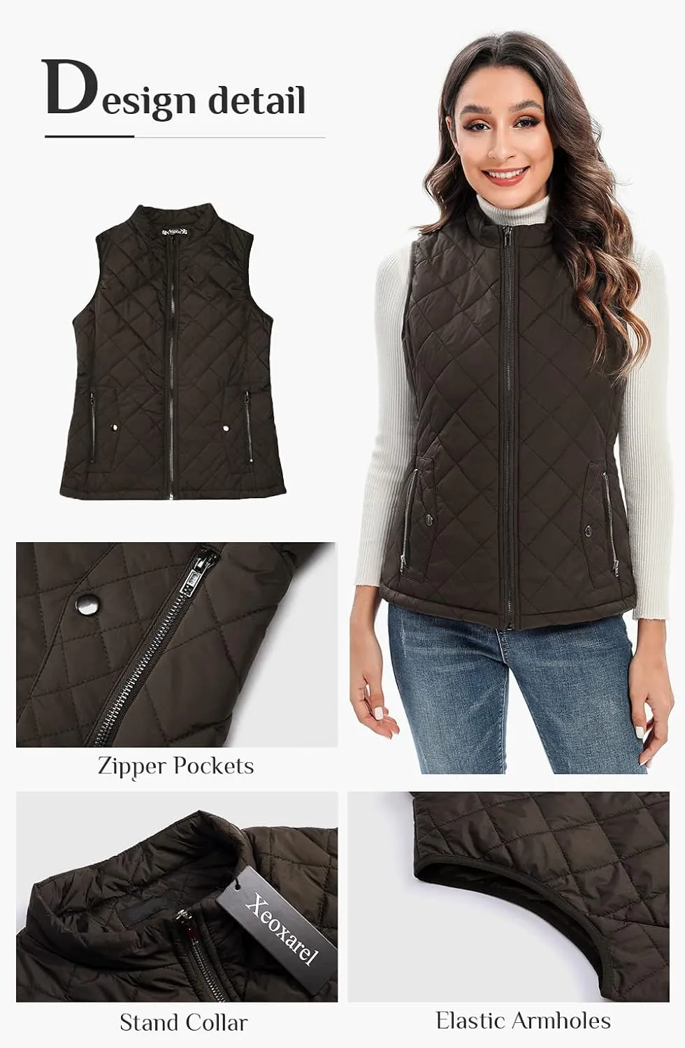 Xeoxarel Women's Quilted Vest with 4 Pockets, Puffer Padded Gilet (Available in Inner Pockets)