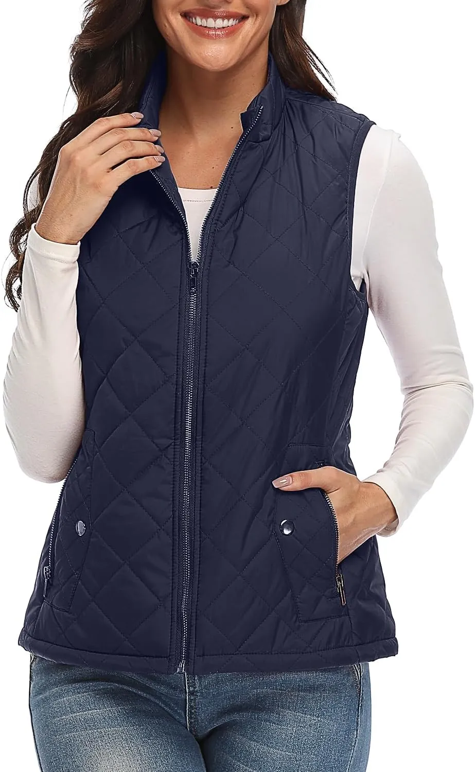 Xeoxarel Women's Quilted Vest with 4 Pockets, Puffer Padded Gilet (Available in Inner Pockets)