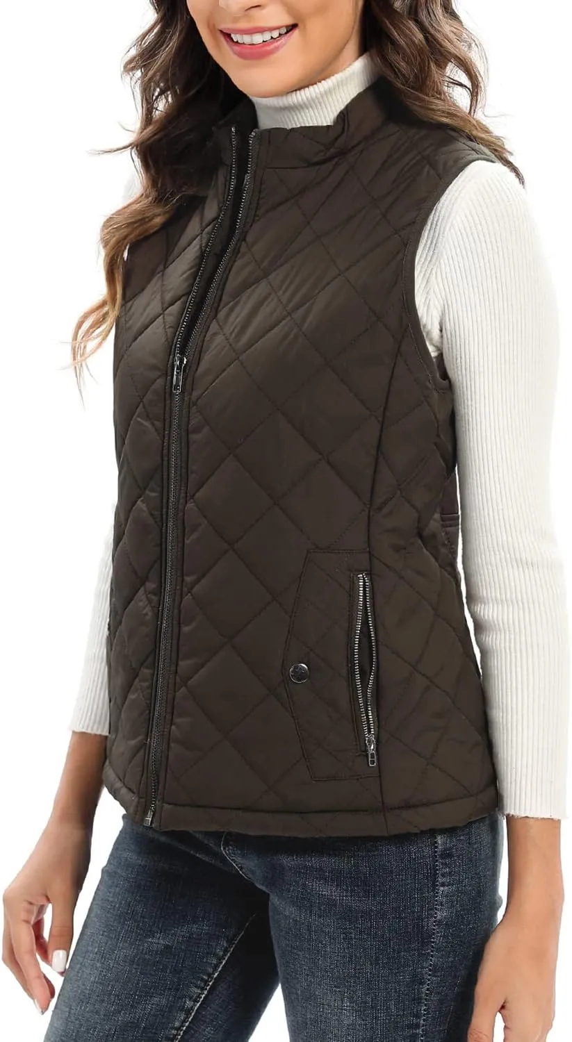 Xeoxarel Women's Quilted Vest with 4 Pockets, Puffer Padded Gilet (Available in Inner Pockets)