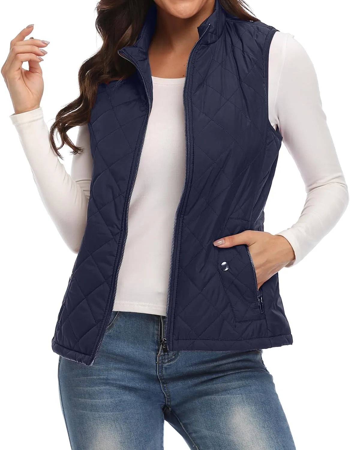 Xeoxarel Women's Quilted Vest with 4 Pockets, Puffer Padded Gilet (Available in Inner Pockets)
