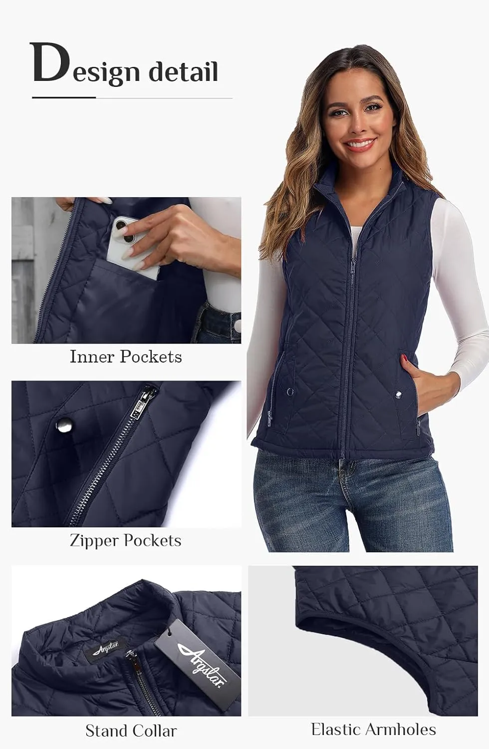 Xeoxarel Women's Quilted Vest with 4 Pockets, Puffer Padded Gilet (Available in Inner Pockets)